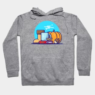 Hot Tea with Book and Pumpkin Cartoon Vector Icon Illustration Hoodie